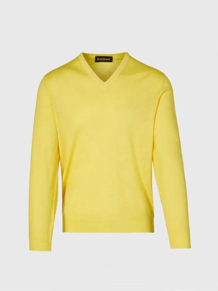 Sweaters Mens Paul Stuart Merino Wool Watercolor VNeck Sweater Bright Blue