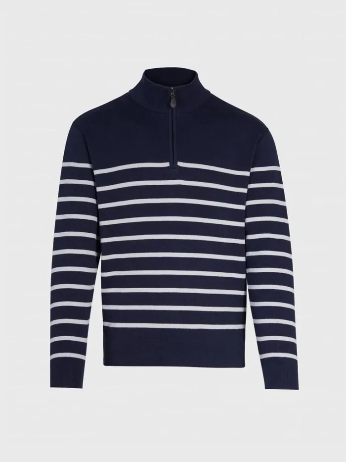 Sweaters Mens Paul Stuart Pima Cotton Striped Quarter Zip Pullover Navywhite
