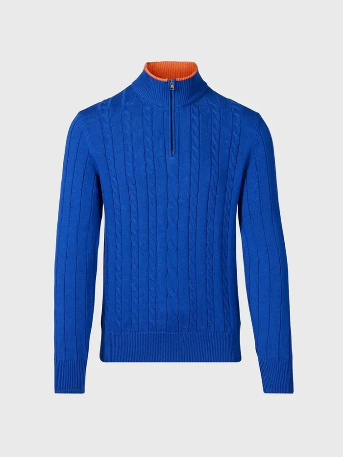 Sweaters Mens Paul Stuart Quarter Zip Cable Knit Sweater Blueorange