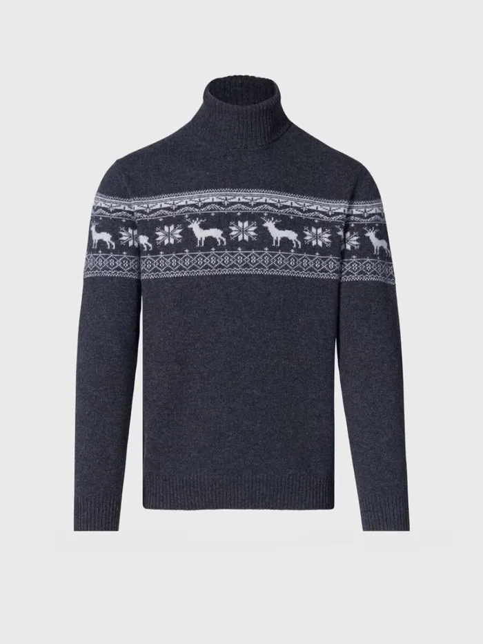 Sweaters Mens Paul Stuart Reindeer and Snowflake Turtleneck Grey