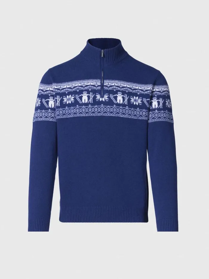 Sweaters Mens Paul Stuart Ski Motif Quarter Zip Sweater Navy