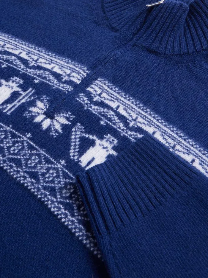 Sweaters Mens Paul Stuart Ski Motif Quarter Zip Sweater Navy