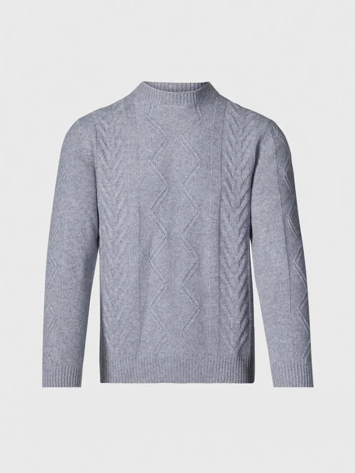 Sweaters Mens Paul Stuart Wool and Cashmere Cable Crewneck Sweater Mid Grey