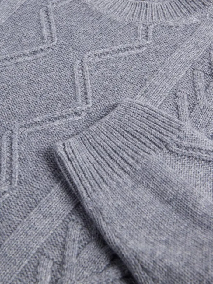 Sweaters Mens Paul Stuart Wool and Cashmere Cable Crewneck Sweater Mid Grey