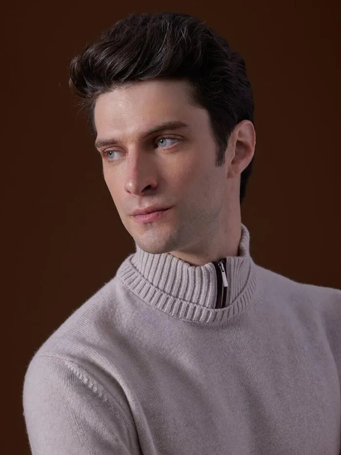 Sweaters Mens Paul Stuart Wool and Cashmere Mock Neck Zip Sweater Cream