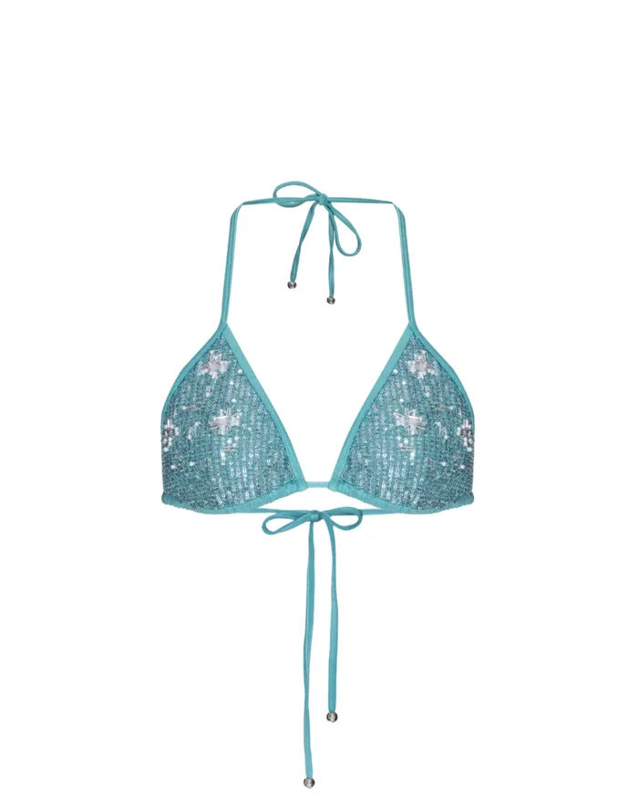 Swim Embroidered Sequin Bikini Top PatBO Bikinis