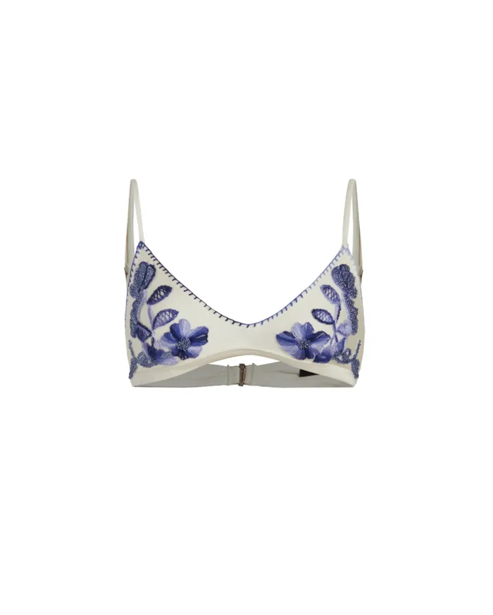Swim Embroidered Triangle Bikini Top PatBO Bikinis