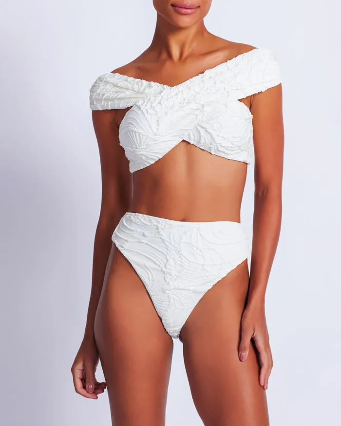 Swim Jacquard High Leg Bikini Bottom PatBO Bikinis