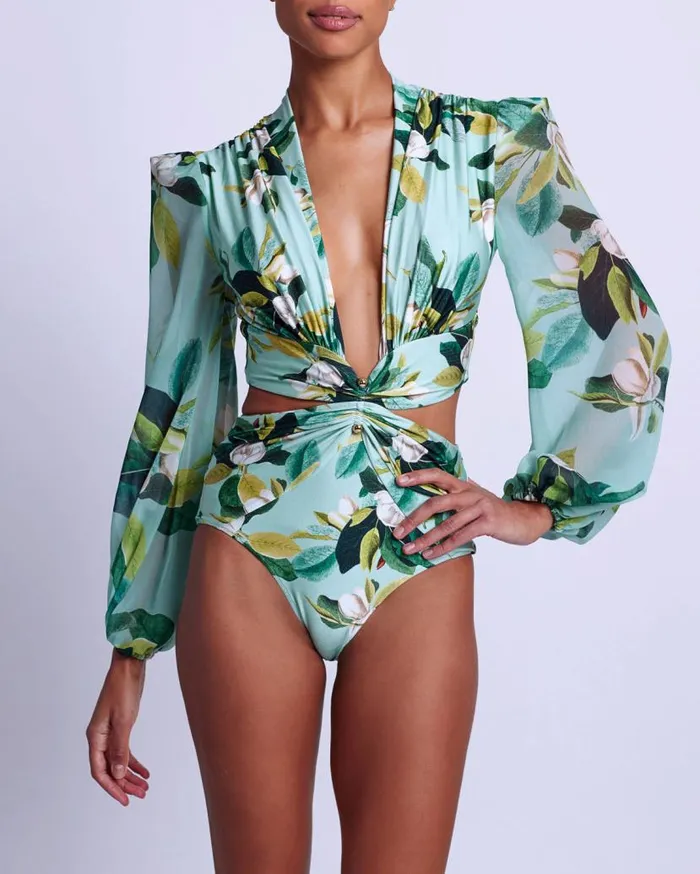 Swim Magnolia Plunge Bodysuit PatBO One Pieces