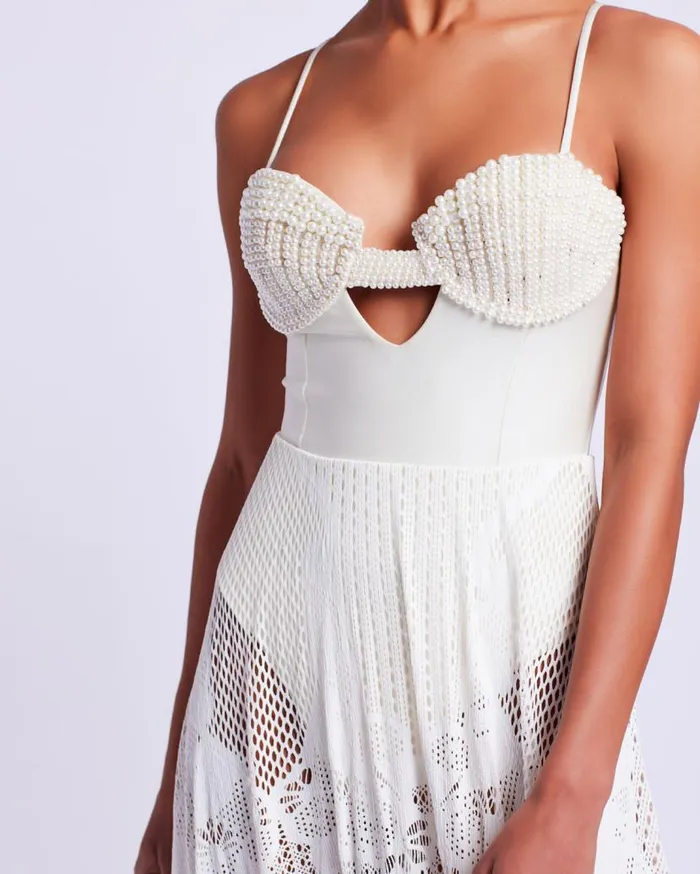 Swim Pearl Beaded Bustier Beach Dress EXCLUSIVE PatBO Beach Dresses