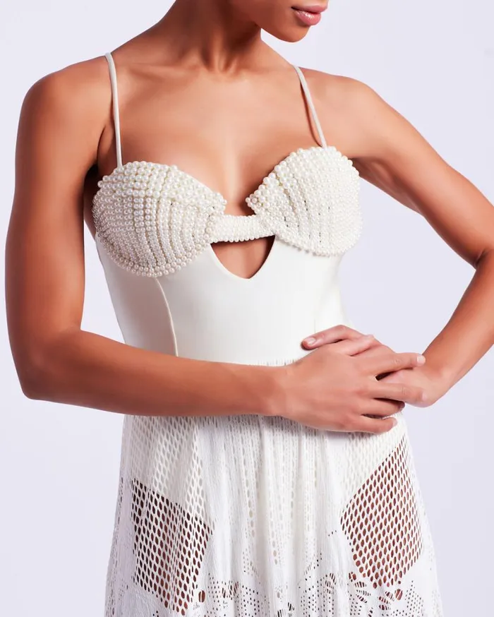 Swim Pearl Beaded Bustier Beach Dress EXCLUSIVE PatBO Beach Dresses