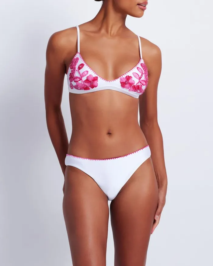 Swim Viera Embroidered Bikini Top PatBO Bikinis