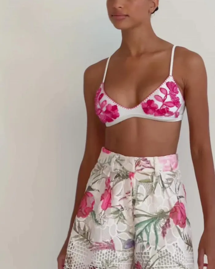 Swim Viera Embroidered Bikini Top PatBO Bikinis