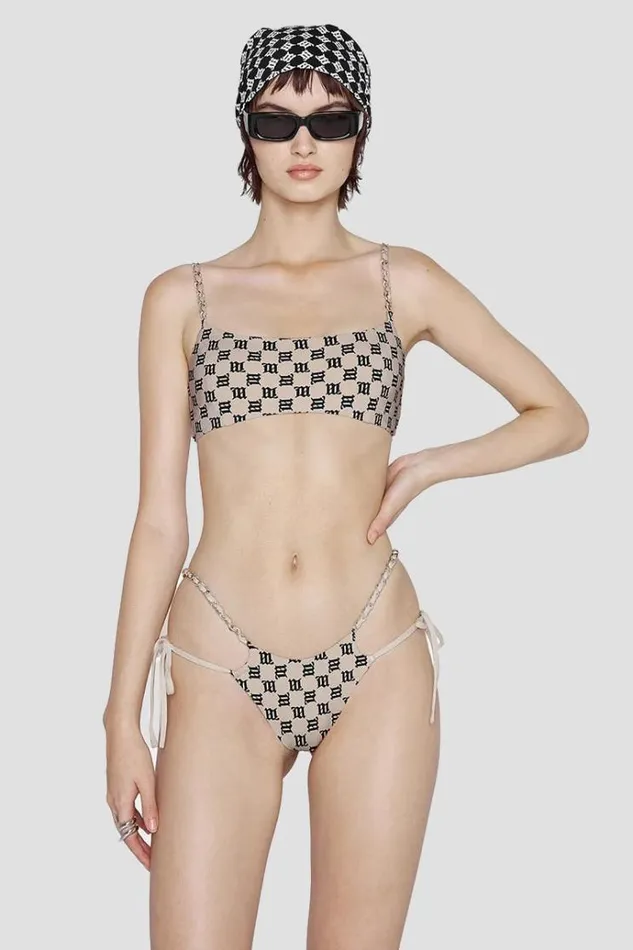 Swimwear Women MISBHV Swim Chain Monogram Bikini Bottoms Beige