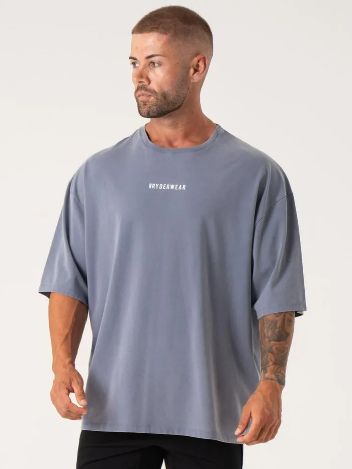 TShirts Mens Ryderwear Pursuit Oversized TShirt Denim Blue Stonewash