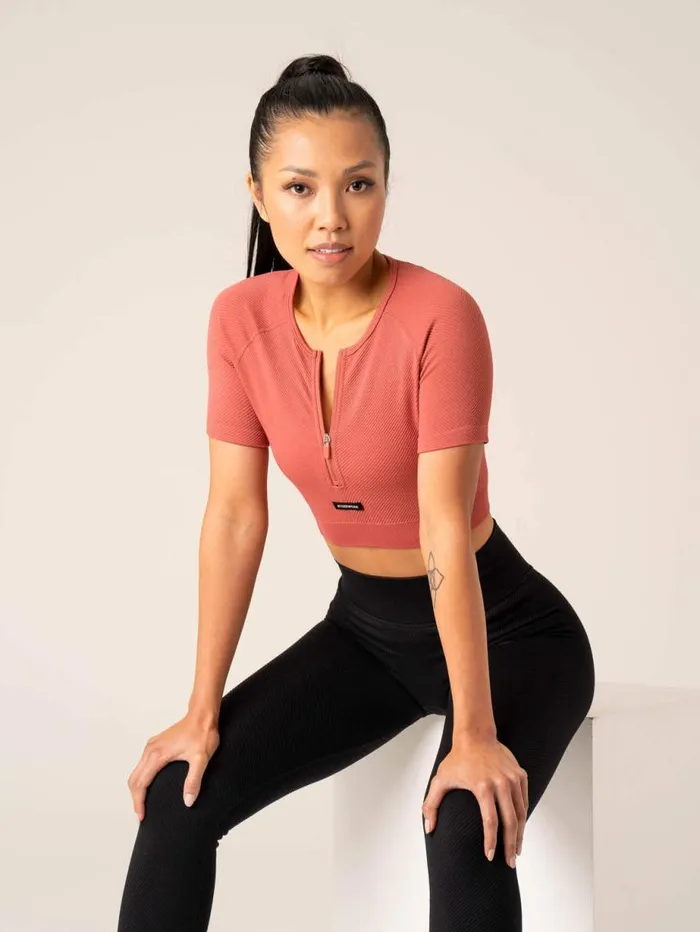 TShirts Womens Ryderwear Circuit Rib Seamless TShirt Dusty Red