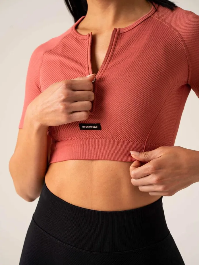 TShirts Womens Ryderwear Circuit Rib Seamless TShirt Dusty Red