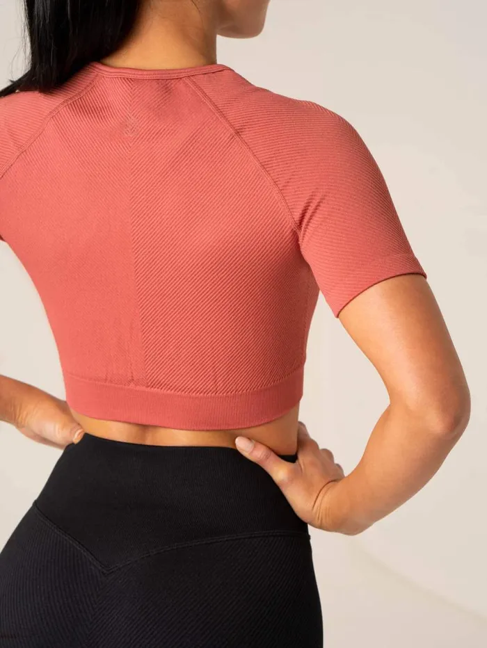 TShirts Womens Ryderwear Circuit Rib Seamless TShirt Dusty Red