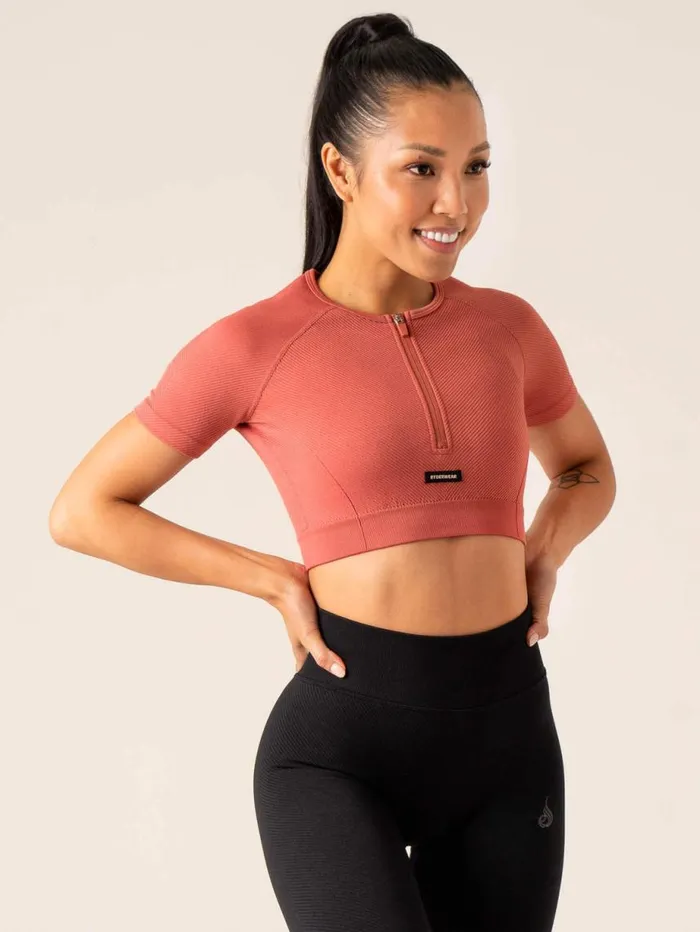 TShirts Womens Ryderwear Circuit Rib Seamless TShirt Dusty Red