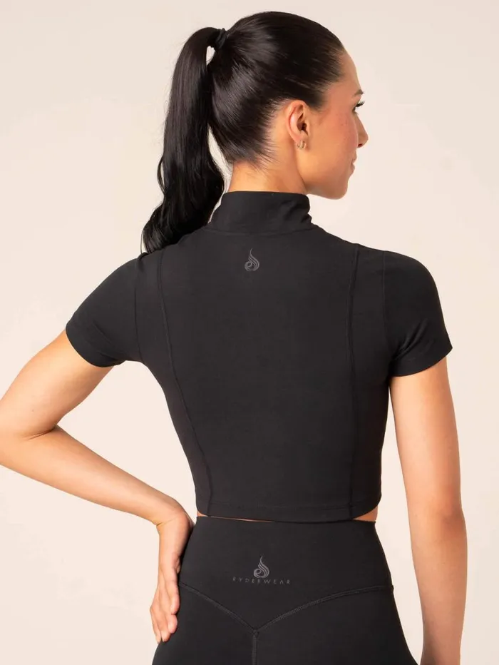 TShirts Womens Ryderwear NKD Half Zip Fitted TShirt Black