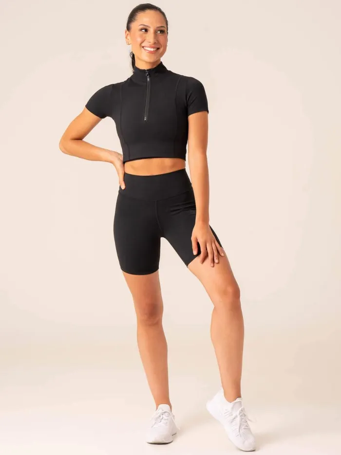 TShirts Womens Ryderwear NKD Half Zip Fitted TShirt Black