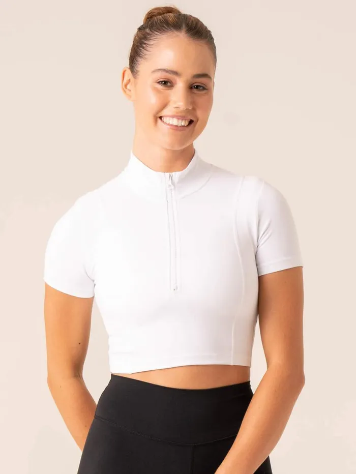 TShirts Womens Ryderwear NKD Half Zip Fitted TShirt White