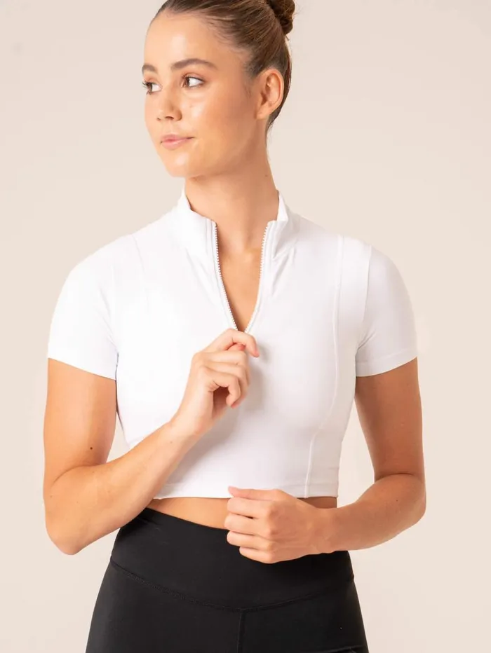 TShirts Womens Ryderwear NKD Half Zip Fitted TShirt White