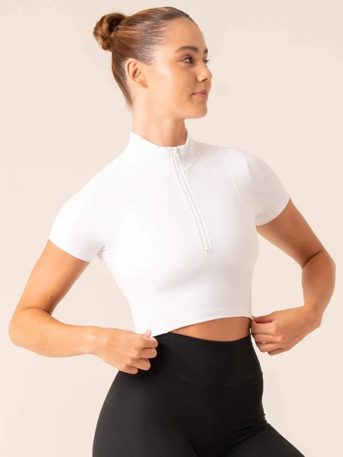 TShirts Womens Ryderwear NKD Half Zip Fitted TShirt White