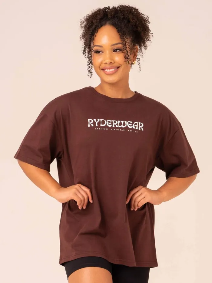 TShirts Womens Ryderwear Retro Oversized TShirt Chocolate