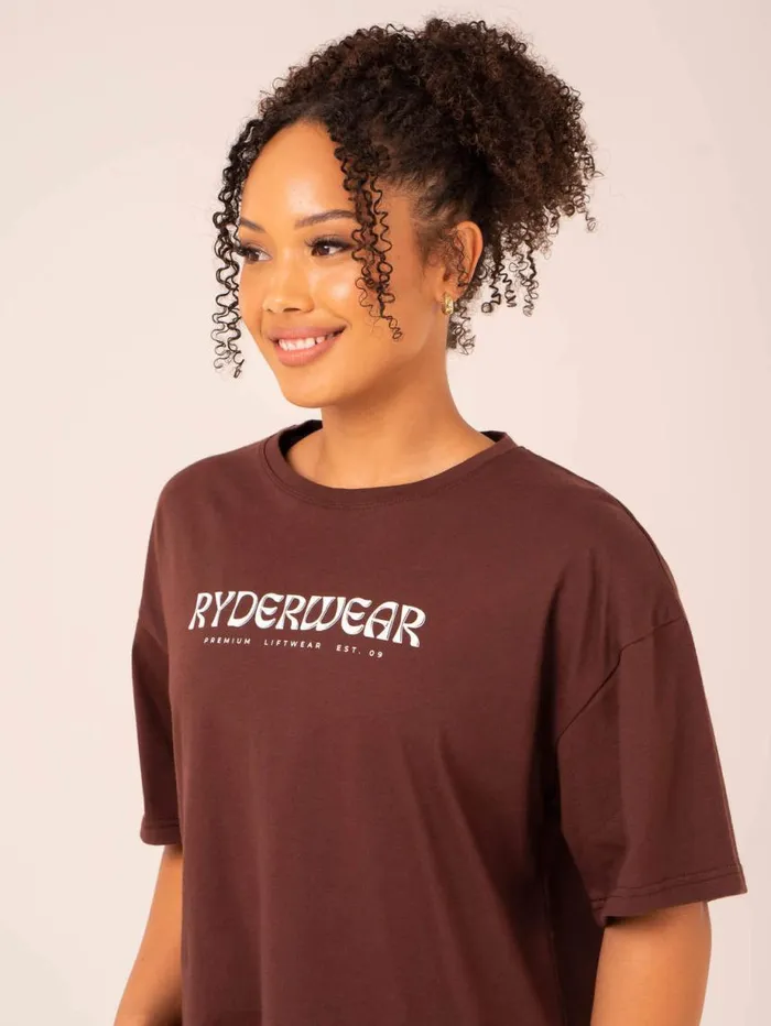 TShirts Womens Ryderwear Retro Oversized TShirt Chocolate