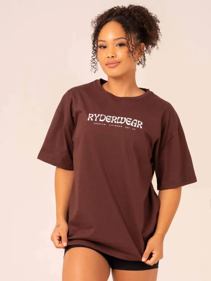 TShirts Womens Ryderwear Retro Oversized TShirt Chocolate