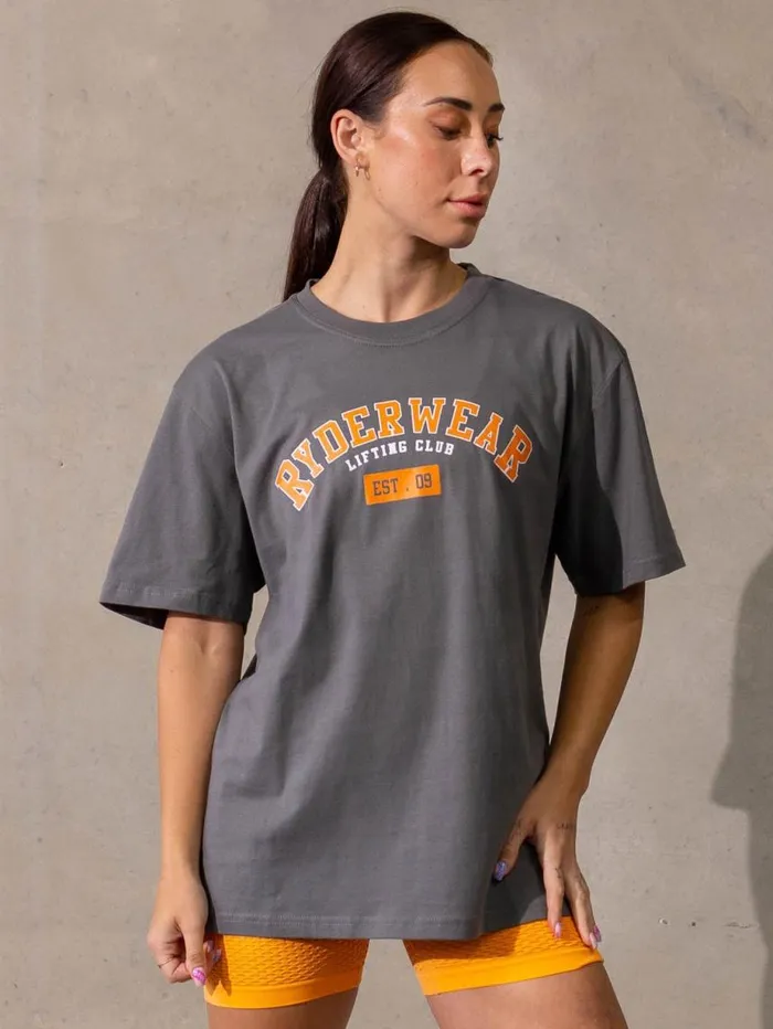 TShirts Womens Ryderwear Varsity Oversized TShirt Charcoal
