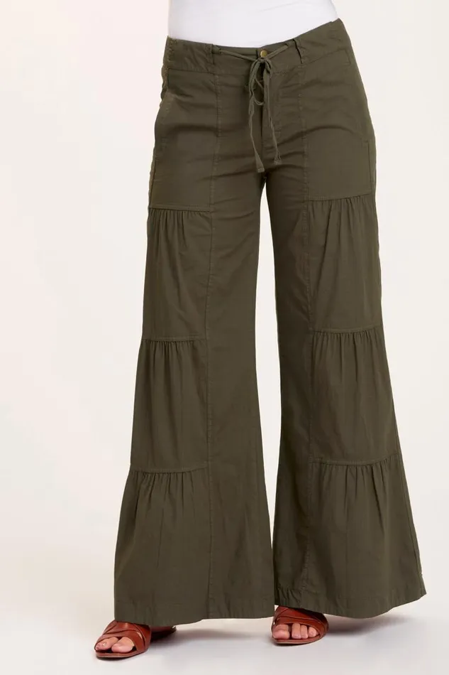Terraced Wide Leg Pant Olive Clothing XCVI Pants