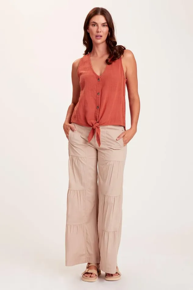 Terraced Wide Leg Pant Sand Clothing XCVI Pants