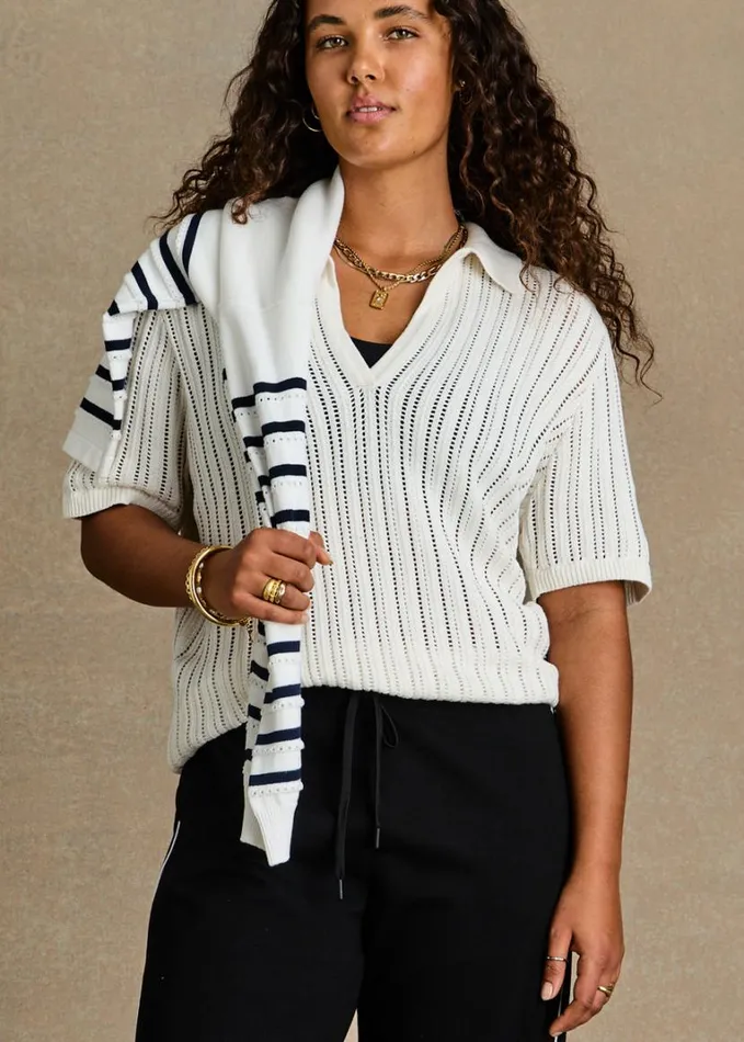 The Upside KITT KNIT POLO Creme Shop Shirts and Tanks