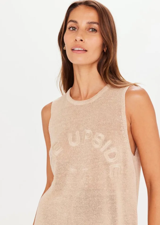 The Upside KNITTED MUSCLE TANK Pebble Shop Shirts and Tanks