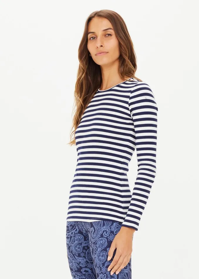 The Upside RIB CHRISSY LONG SLEEVE Stripe Shop Shirts and Tanks