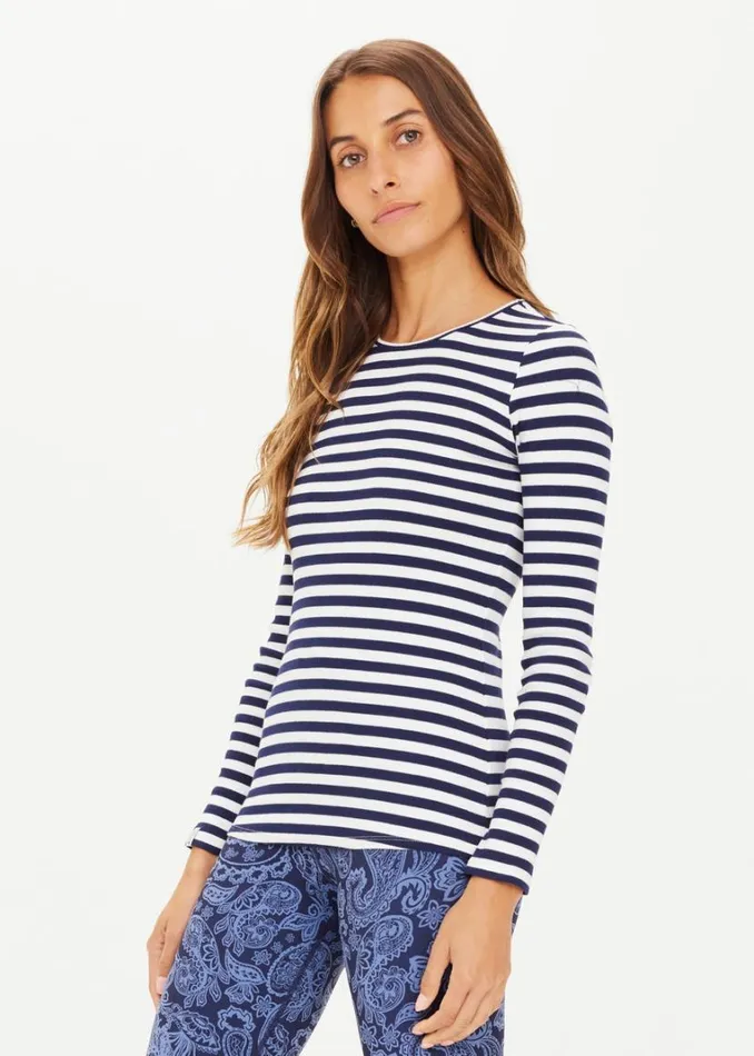 The Upside RIB CHRISSY LONG SLEEVE Stripe Shop Shirts and Tanks