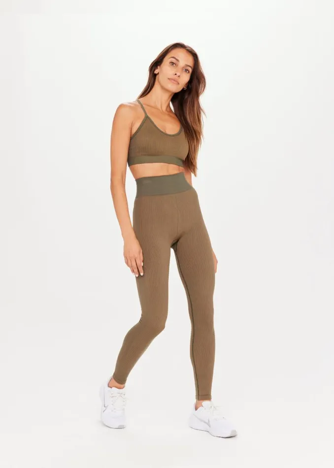 The Upside RIBBED SEAMLESS ZAHRA BRA Khaki Shop Sports Bras The Upside RIBBED SEAMLESS ZAHRA BRA Khaki Shop Sports Bras