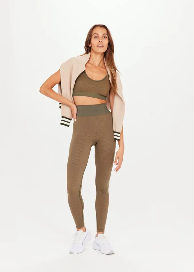 The Upside RIBBED SEAMLESS ZAHRA BRA Khaki Shop Sports Bras The Upside RIBBED SEAMLESS ZAHRA BRA Khaki Shop Sports Bras