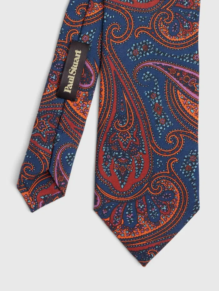 Ties Mens Paul Stuart Bold Color Printed Paisley Tie Navy