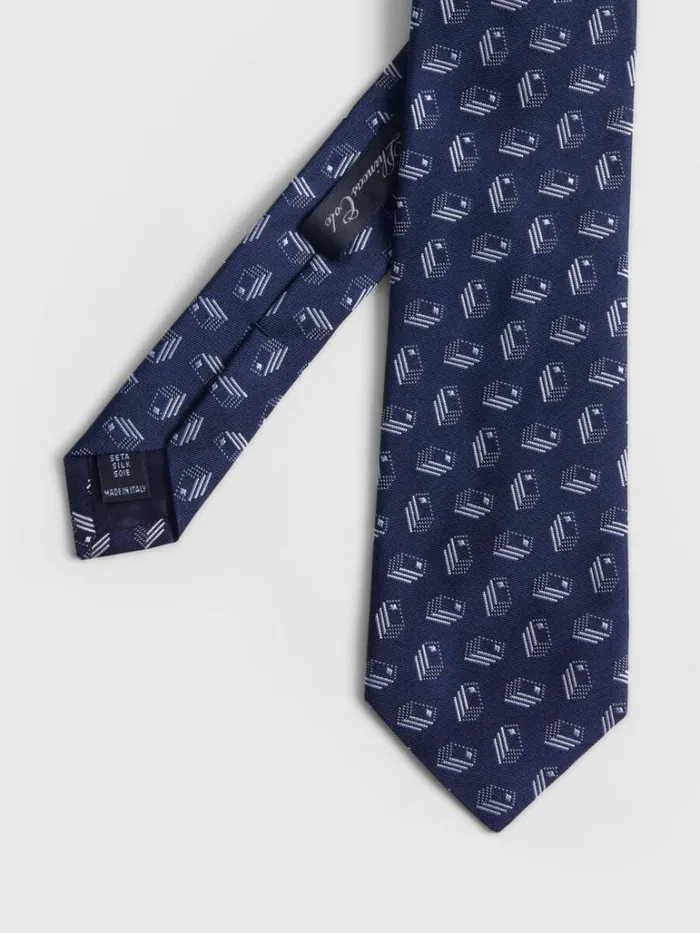Ties Mens Paul Stuart Deco Domino Woven Silk Tie Dark Blue