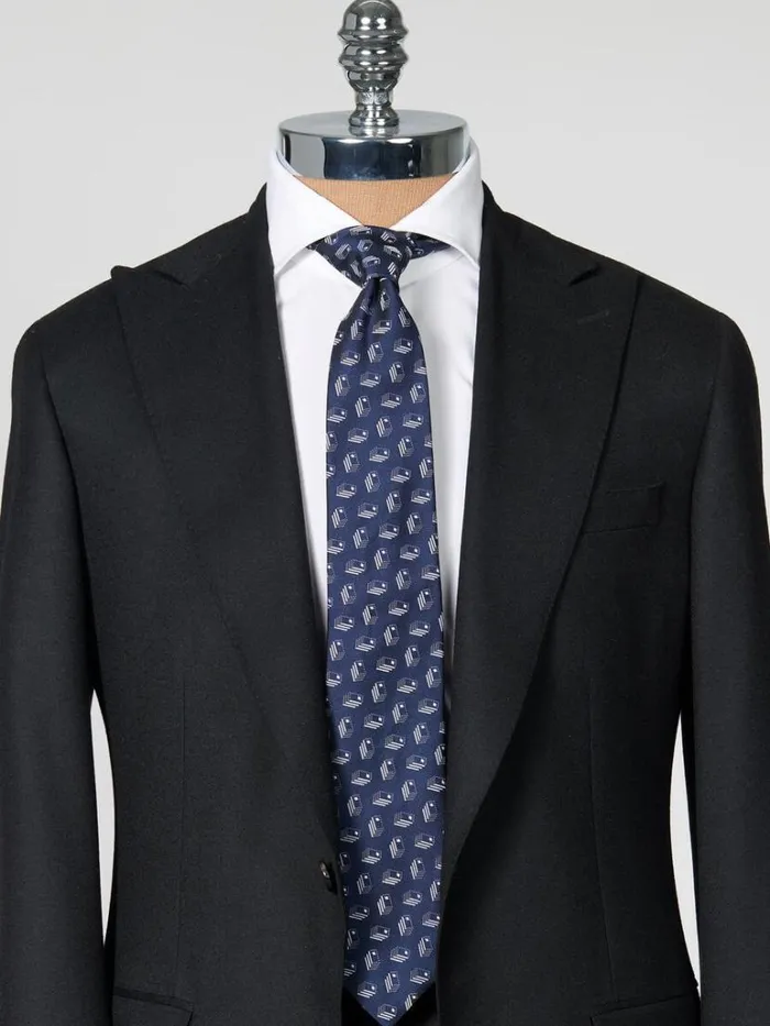 Ties Mens Paul Stuart Deco Domino Woven Silk Tie Dark Blue