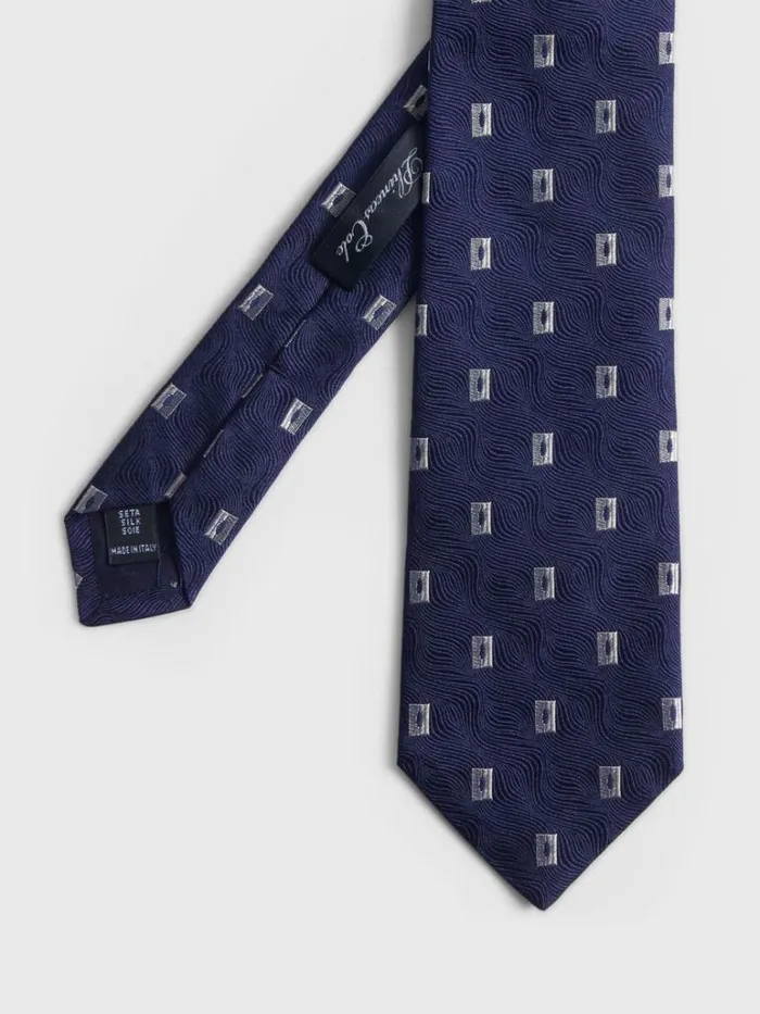 Ties Mens Paul Stuart Deco Square Woven Silk Tie Dark Blue