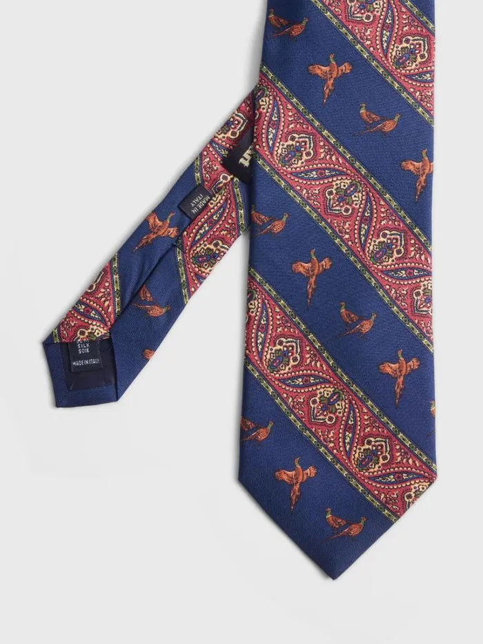 Ties Mens Paul Stuart Deco Stripe And Bird Print Tie Burgundy