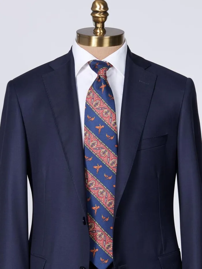Ties Mens Paul Stuart Deco Stripe And Bird Print Tie Burgundy