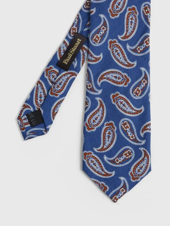 Ties Mens Paul Stuart Linen and Silk Summer Paisley Tie Blue