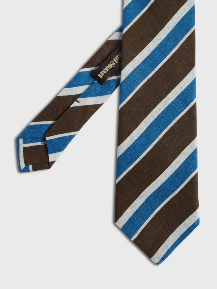 Ties Mens Paul Stuart Printed Linen Three Color Stripe Blue