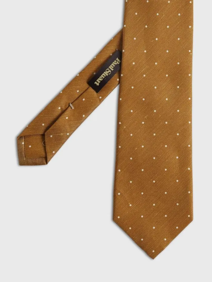 Ties Mens Paul Stuart Printed Silk and Linen Dot Tie Gold