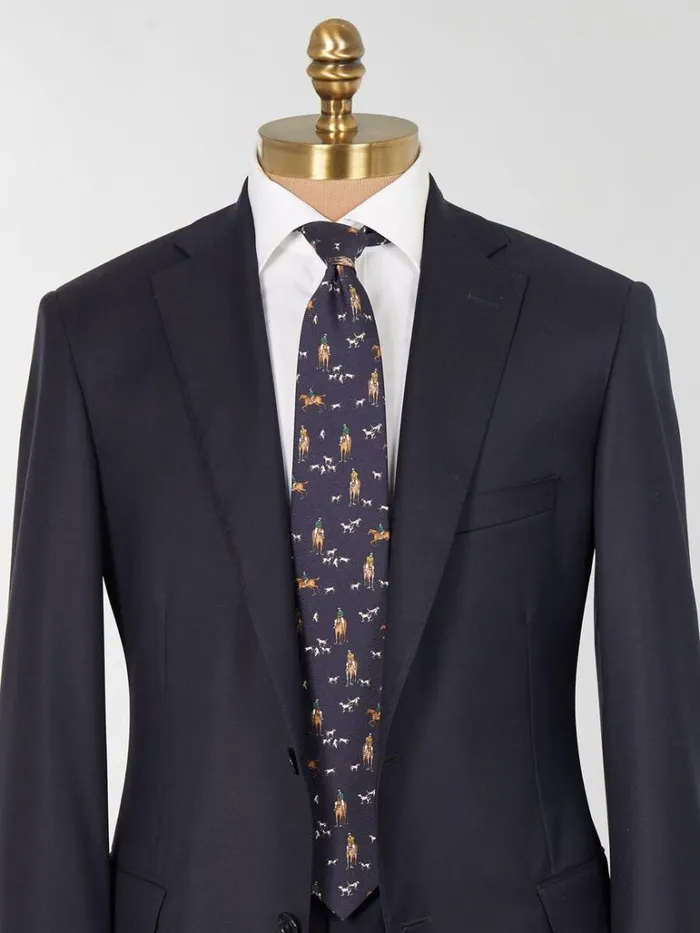Ties Mens Paul Stuart Printed Silk Riding Scene Tie Blue